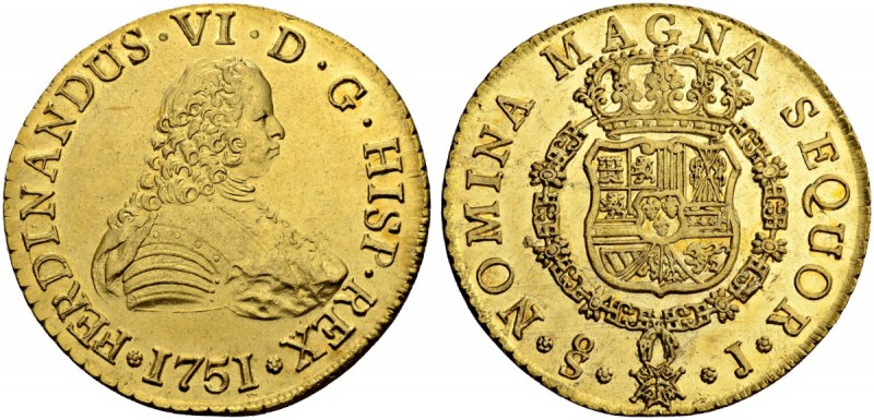 CHILE
Fernando VI. 1746-1759. 8 Escudos 1751, J-Santiago. 27.03 g. Cayon 10871....