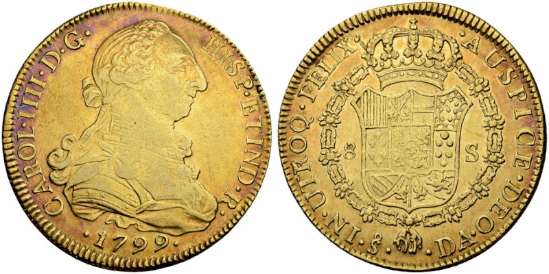 CHILE
Carlos IV. 1788-1808. 8 Escudos 1799, DA-Santiago. 26.98 g. Cayon 14537. ...