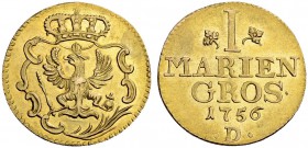 DEUTSCHLAND - Friedrich II.
Friedrich II. 1740-1786. 1/2 Friedrichs d’or 1756 D, Aurich. Goldabschlag von den Stempeln des Mariengroschen im Gewicht ...