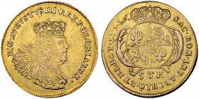 DEUTSCHLAND
Münzen kursächsisch-polnischen Gepräges. Friedrich II. 1740-1786. Mittelaugust d'or (5 Taler) 1755 (geprägt 1758/59), unbestimmte Münzstä...