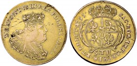 DEUTSCHLAND
Münzen kursächsisch-polnischen Gepräges. Friedrich II. 1740-1786. Mittelaugust d'or (5 Taler) 1755 (geprägt 1758/59), unbestimmte Münzstä...
