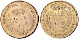 DEUTSCHLAND
Münzen kursächsisch-polnischen Gepräges. Friedrich II. 1740-1786. Neuer August d'or (5 Taler) 1758 (geprägt 1761/62), unbestimmte Münzstä...