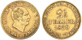 DEUTSCHLAND
Braunschweig-Lüneburg-Calenberg-Hannover. Ernst August, 1837-1851. 2 1/2 Taler 1839, Hannover. 3.29 g. Divo/S. 110. Schl. 395. Fr. 1174. ...