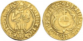 DEUTSCHLAND
Frankfurt, Stadt. Goldgulden o. J. (1452-93). Titel Friedrich III. Kaiser. Variante mit Weinsbergwappen. 3.29 g. J.u.F. 121 i. Fr. 940. W...