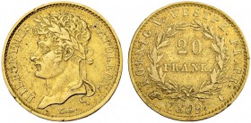 DEUTSCHLAND
Westfalen, Königreich. Hieronymus Napoleon, 1807-1813. 20 Franken 1809 C, Kassel. 6.39 g. Divo/S. 218. Schl. 899. Fr. 3517. Kleiner Schrö...