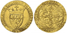 FRANKREICH
Königreich und Republik. Charles VI. 1380-1422. Ecu d'or à la couronne o. J. (11.9.1389), Saint-Lô. 3.78 g. Duplessy 369 B. Fr. 291. Rand ...