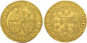 FRANKREICH
Königreich und Republik. Henri VI d'Angleterre, 1422-1453. Salut d'or o. J. (2. Emission, 6.9.1423), Rouen. 3.46 g. Duplessy 443 A. Fr. 30...