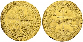FRANKREICH
Königreich und Republik. Henri VI d'Angleterre, 1422-1453. Salut d'or o. J. (2. Emission, 6.9.1423), Rouen. 3.51 g. Duplessy 443 A. Fr. 30...