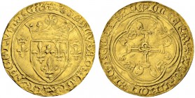 FRANKREICH
Königreich und Republik. Charles VII. 1422-1461. Ecu d'or à la couronne o. J. (20.1.1447), Tournai. 3.36 g. Duplessy 511 A. Fr. 307. Gewel...