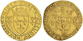 FRANKREICH
Königreich und Republik. Charles VII. 1422-1461. Ecu d'or à la couronne o. J. (1449-1461), Rouen. 3.43 g. Duplessy 511 D. Fr. 307. Überdur...