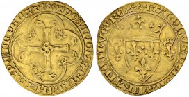 FRANKREICH
Königreich und Republik. Charles VII. 1422-1461. Ecu d'or à la couronne o. J. (1449-1461), Rouen. 3.28 g. Duplessy 511 A. Fr. 307. Beriebe...