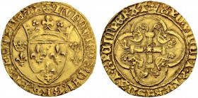 FRANKREICH
Königreich und Republik. Louis XI. 1461-1483. Ecu d'or à la couronne o. J. (31.12.1461). Ohne Münzstättenangabe. 3.44 g. Duplessy 539. Fr....