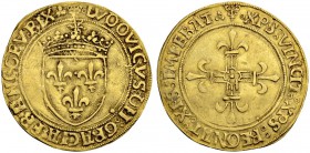 FRANKREICH
Königreich und Republik. Louis XII. 1498-1514. Ecu d'or au soleil o. J. (25.4.1498), Lyon. 3.43 g. Duplessy 647. Fr. 323. Leicht gewellt u...