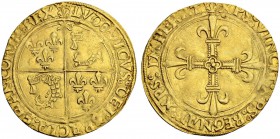 FRANKREICH
Königreich und Republik. Louis XII. 1498-1514. Ecu d'or au soleil du Dauphiné o. J., Crémieu. 3.44 g. Duplessy 654. Fr. 330. Sehr schön / ...