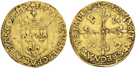 FRANKREICH
Königreich und Republik. François I. 1515-1547. Ecu d'or au soleil o. J. (18.5.1519), Toulouse. 3.36 g. Duplessy 775. Fr. 345 Stempelfehle...