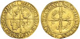 FRANKREICH
Königreich und Republik. François I. 1515-1547. Ecu d'or au soleil du Dauphiné o. J. (4. Typ, 3. Emission, bis 1528), Crémieu. 3.24 g. Dup...