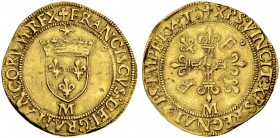FRANKREICH
Königreich und Republik. François I. 1515-1547. Ecu d'or au soleil o. J. (14.1.1540), Toulouse. 3.36 g. Duplessy 882. Fr. 338. Sehr schön ...