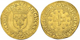 FRANKREICH
Königreich und Republik. François I. 1515-1547. Ecu d'or à la croisette o. J. (19.3.1541), Toulouse. 3.41 g. Duplessy 889. Fr. 351. Vorzüg...
