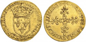 FRANKREICH
Königreich und Republik. Charles IX. 1560-1574. Ecu d'or 1564, La Rochelle. 3.34 g. Duplessy 1057. Fr. 378. Leichte Fassungsspuren / Minor...