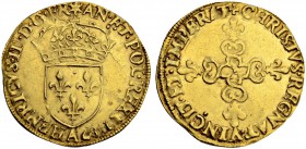 FRANKREICH
Königreich und Republik. Henri III. 1574-1589. Ecu d'or 1587, Paris. 3.40 g. Duplessy 1121 A. Fr. 386. Fast vorzüglich / About extremely f...