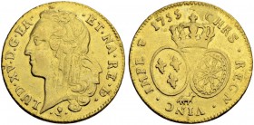 FRANKREICH
Königreich und Republik. Louis XV. 1715-1774. 2 Louis d'or au bandeau 1755, Pau. 16.25 g. Gadoury 346 a. Fr. 463. Fassungsspuren / Traces ...