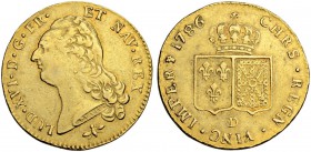 FRANKREICH
Königreich und Republik. Louis XVI. 1774-1792. 2 Louis d`or au buste nu 1786 D, Lyon. 15.22 g. Gadoury 363. Fr. 474. Sehr schön / Very fin...