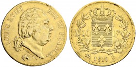 FRANKREICH
Königreich und Republik. Louis XVIII. 1814-1824. 40 Francs 1816 B, Rouen. 12.86 g. Gadoury 1092. Schl. 134. Fr. 533. Seltener Jahrgang / R...