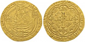 GROSSBRITANNIEN
Königreich. Edward III. 1327-1377. Noble o. J. (1361), London. Münzzeichen Kreuz. 7.56 g. Seaby 1499. Fr. 92. Knapper Schrötling / Sm...