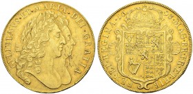 GROSSBRITANNIEN
Königreich. William III. und Mary, 1688-1694. 5 Guineas 1693, London. 41.62 g. Seaby 3422. Fr. 299. Selten / Rare. Feine Patina / Nic...