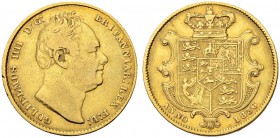 GROSSBRITANNIEN
Königreich. William IV. 1830-1837. Sovereign 1836, London. 7.87 g. Seaby 3829B. Schl. 142. Fr. 383. Sehr schön / Very fine. (~€ 255/~...