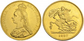 GROSSBRITANNIEN
Königreich. Victoria, 1837-1901. 5 Pounds 1887, London. Jubilee head. 39.9 g. Seaby 3864. Schl. 339. Fr. 390. Winzige Kratzer / Small...