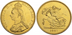 GROSSBRITANNIEN
Königreich. Victoria, 1837-1901. 5 Pounds 1887, London. Jubilee head. 39.96 g. Seaby 3864. Schl. 339. Fr. 390. Kleine Kratzer und Ran...