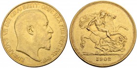 GROSSBRITANNIEN
Königreich. Edward VII. 1901-1910. 5 Pounds 1902, London. 39.93 g. Seaby 3965. Schl. 469. Fr. 398. Sehr schön / Very fine. (~€ 1370/~...