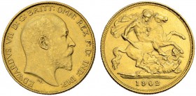 GROSSBRITANNIEN
Königreich. Edward VII. 1901-1910. 1/2 Sovereign 1902, London. 3.98 g. Seaby 3974A. Schl. 516. Fr. 401. Mattiert / Matted. Gutes vorz...