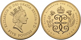 GROSSBRITANNIEN
Königreich. Elizabeth II. 1952-. 5 Pounds 1990, London. 90. Geburtstag der Königinmutter Elisabeth Bowes Lyon. 39.94 g. Seaby 4301. F...
