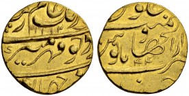 INDIEN
Mughal. Aurangzeb Alamgir, 1068-1118 AH (1658-1707). Mohur 1700/01 (1112AH, 44. Regierungsjahr), Hyderabad. 11.00 g. KM 315.20. Fr. 810. Vorzü...