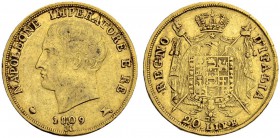 ITALIEN
Königreich. Napoleone I. 1805-1814. 20 Lire 1809 M, Mailand. 6.41 g. Pagani 19. Schl. 15. Fr. 7. Sehr schön / Very fine. (~€ 240/~US$ 295)...