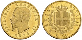 ITALIEN
Königreich. Vittorio Emanuele II. 1859-1878. 20 Lire 1875 R, Rom. 6.45 g. Pagani 472. Schl. 30. Fr. 12. Fast FDC / About uncirculated. (~€ 25...