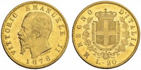 ITALIEN
Königreich. Vittorio Emanuele II. 1859-1878. 20 Lire 1878 R, Rom. 6.44 g. Pagani 475. Schl. 33. Fr. 12. Vorzüglich-FDC / Extremely fine-uncir...