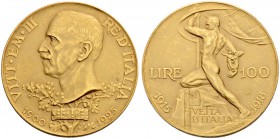 ITALIEN
Königreich. Vittorio Emanuele III. 1900-1946. 100 Lire 1925 R, Rom. Auf das 25. Regierungsjubiläum und den 10. Jahrestag des Kriegseintritts....