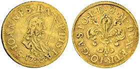 ITALIEN
Florenz. Giovanni Gaston de Medici, 1723-1737. Mezzo Fiorino d'oro 1726. 1.74 g. MIR 346. Fr. 330. Selten / Rare. Gewellt / Wavy flan. Sehr s...