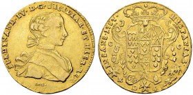 ITALIEN
Neapel / Sizilien. Ferdinando IV. (I.), 1759-1825. 6 Ducati 1767. 8.83 g. MIR 352/14. Fr. 846 a. Leicht justiert / Minor adjustment marks. Gu...