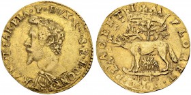 ITALIEN
Piacenza. Ranuccio I. Farnese, 1592-1622. 2 Doppie 1618. 13.14 g. MIR 1152/18. Fr. 907. Doppelschlag / Double struck. Sehr schön / Very fine....