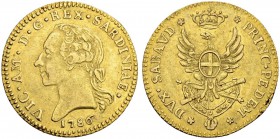 ITALIEN
Savoyen / Sardinien. Vittorio Amedeo III. 1773-1796. Doppia 1786, Turin. 9.11 g. MIR 982 a. Fr. 1120. Kleiner Schrötlingsfehler am Rand / Min...