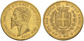 ITALIEN
Savoyen / Sardinien. Vittorio Emanuele II. 1849-1861. 20 Lire 1859, Turin. 6.44 g. Pagani 355. Schl. 289. Fr. 1146. Gutes sehr schön / Good v...