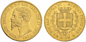 ITALIEN
Savoyen / Sardinien. Vittorio Emanuele II. 1849-1861. 20 Lire 1860, Genua. 6.44 g. Pagani 356. Schl. 302. Fr. 1147. Gutes sehr schön / Good v...