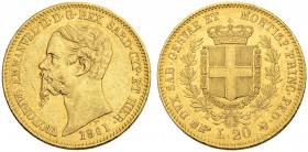 ITALIEN
Savoyen / Sardinien. Vittorio Emanuele II. 1849-1861. 20 Lire 1861, Turin. 6.44 g. Pagani 359. Schl. 291. Fr. 1146. Sehr schön-vorzüglich / V...