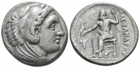 Kingdom of Macedon, Alexander III, 336 – 323 and posthumous issue Amphipolis Tetradrachm circa 336-323, AR 28mm., 16.31g. Head of Heracles r., wearing...