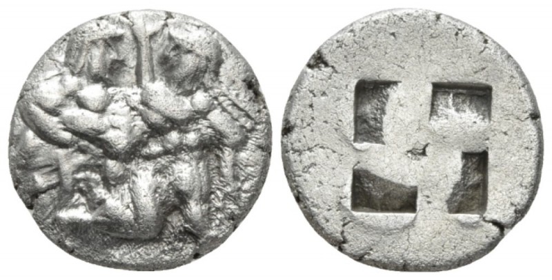 Island of Thrace, Thasos Drachm circa 500-480, AR 15mm., 3.75g. Satyr carring ny...