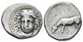 Thessaly, Larissa Drachm early to mid IV century, AR 18mm., 5.94g. Facing head of nymph, slightly l. Rev. Horse grazing l. Lorbeer 28. BCD Thessaly 21...